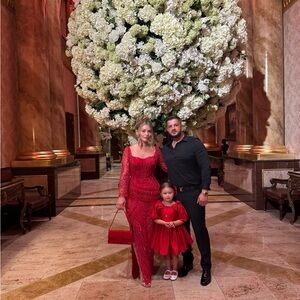 red custom beaded gown